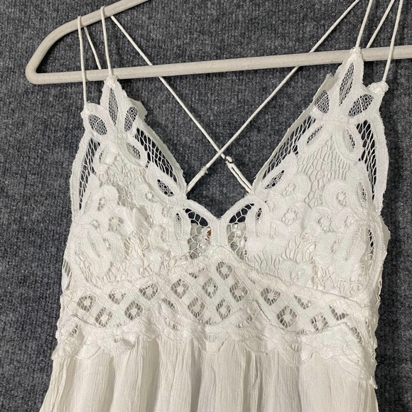 Free People Mini Dress Small White Adella Slip A-Line Lace Ruffle - Picture 7 of 16